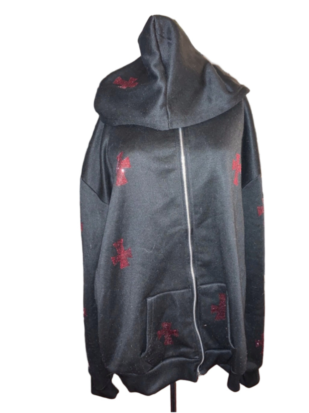 Women's Unbranded Black & Red Cross Full-Zip Hoodie 3X